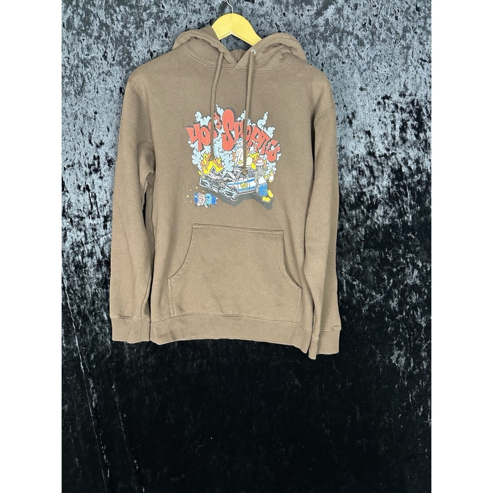 40s & Shorties Hoodie Mens S Brown Crash Graphic Logo Pullover Long Sleeve
